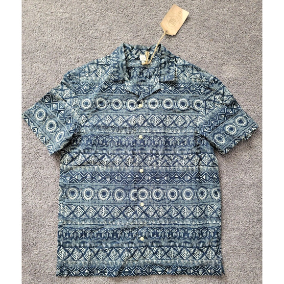 True Craft Men's Small Resort Vacation Hawaiian Cotton Button Down Shirt Blue - Picture 8 of 8